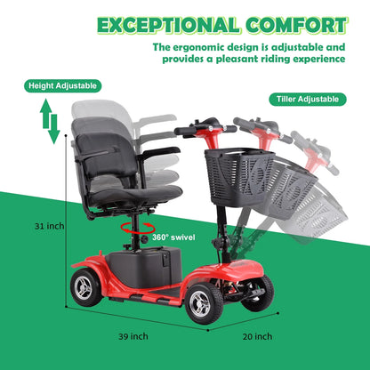 SKMC 4 Wheel Mobility Scooter,Mobility Scooter for Adults, Senior, Electric Powered Chargeable Device for Travel