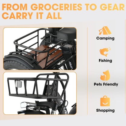 Skeri Electric Tricycle for Adults, 750W(Peak 1350W) Motor, 48V13Ah Battery, 20"x4" Folding Fat Tire 3-Wheel Electric Trike, 20MPH, Hydraulic Brakes, Rear Basket & Differential