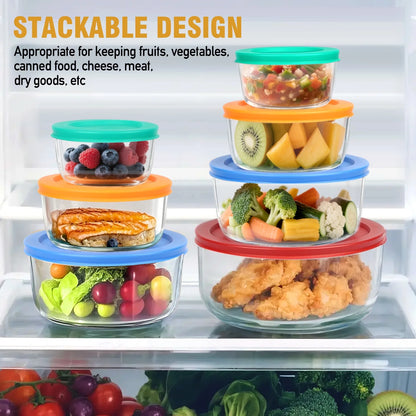 14 Pcs Glass Food Storage Containers Set - 7, 4, 2 & 1-Cup Round Containers with Lids, BPA-Free, Dishwasher & Microwave Safe Lunch Box