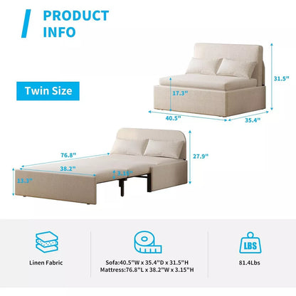 Mjkone Queen Size Pull Out Sofa Bed, 2-in-1 Modern Pull Out Linen Sleeper Sofa Couch