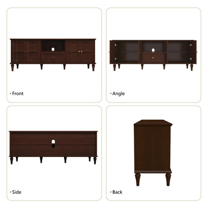 CBJCBJ 67" Mid-Century Modern TV Stand with Storage Doors & Drawers | Adjustable Shelves for 75" TVs | Living Room & Bedroom Media Console（BROWN)