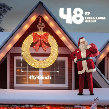 Ktaxon 48in Christmas Wreath Christmas Decoration Lighted Holiday Decor 315 Lights LED - Golden