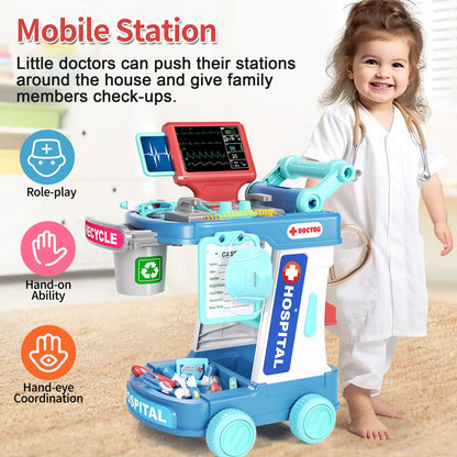 Richgv Doctor Kit for Kids, Pretend Play Doctor Set Medical Toy with Cart, Costume, Stethoscope, Role Play Doctor Kit for Boys Girls 3 4 5 Year