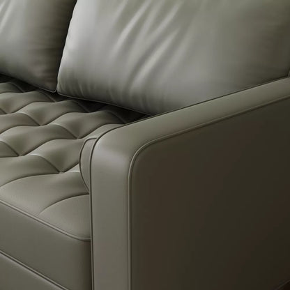 Tree City- 58" Upholstered Mid-Century Modern Faux Leather Square Arm Gray Sofa Loveseat