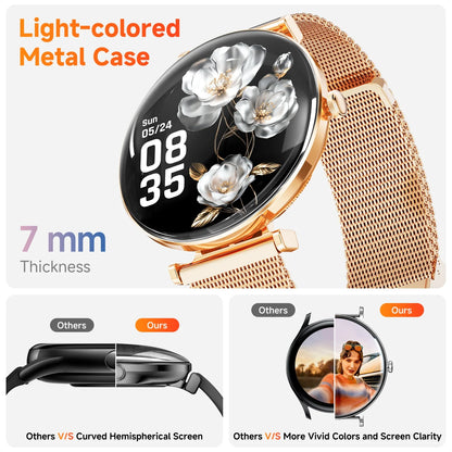 【AMOLED】Mingdaln Smart Watches for Women, for Android and Iphone Devices, IP68 Waterproof, 100 Sport Modes, 1.43-inch Fitness Tracker, with Answer/Make Calls, Gold