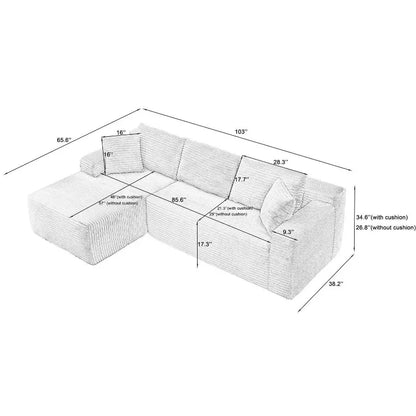 Dolonm 103" L-shaped Modular Cloud Sofa,Compressed Boneless with Deep Seats,No Assembly, for Living Rooms Bedrooms