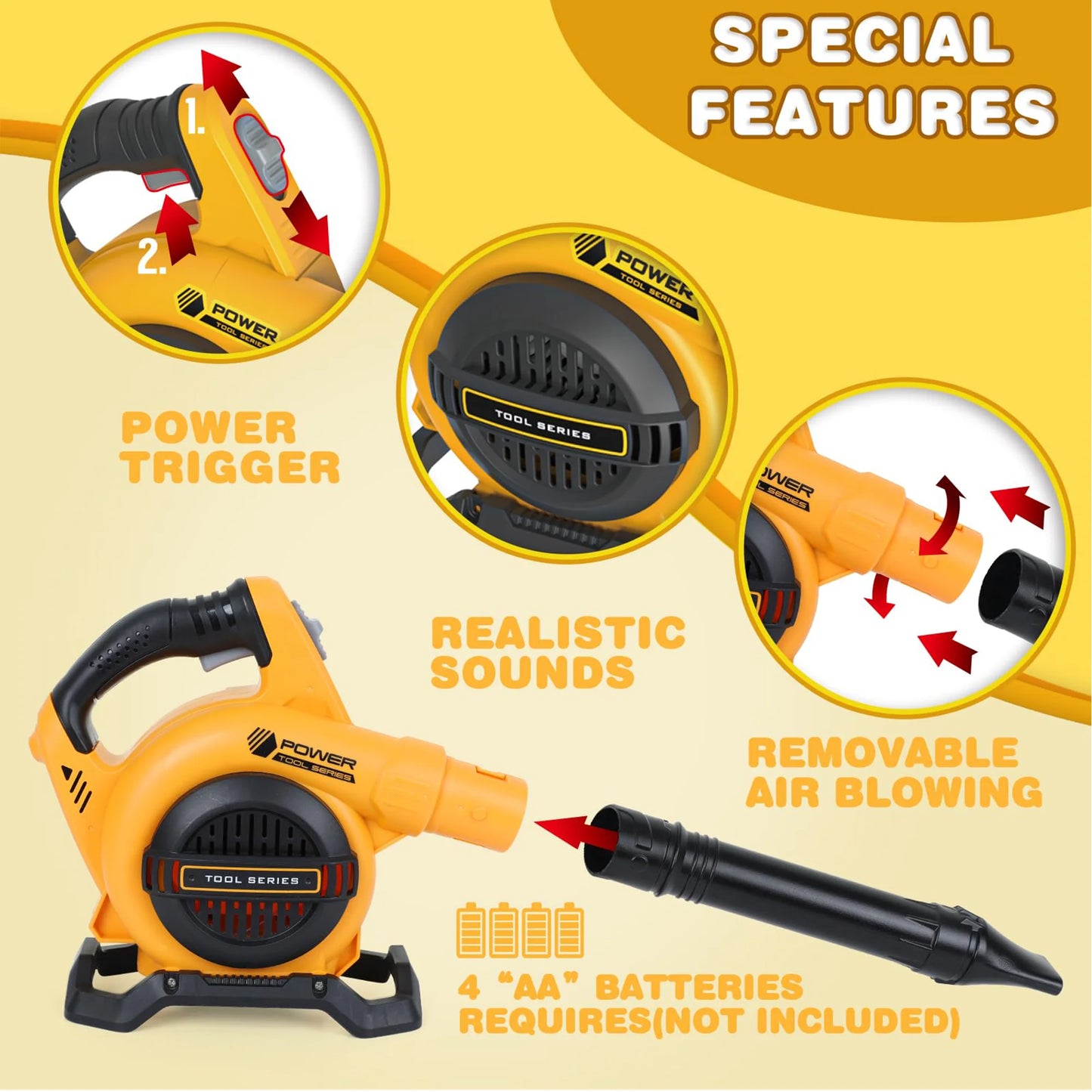 Richgv Leaf Blower Toy for Kids, Pretend Play Tool Garden Toy Blows Air with Sound, Outdoor Construction Gardening Kids Tool Toys for Boys Girls Age 3-8
