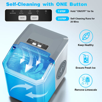 Ice Maker, Portable Countertop Ice Machine with 2 Sizes of Bullet Ice, Self-Cleaning, 9 Cubes Ready in 6 Mins, with Ice Scoop and Basket,for Home, Kitchen