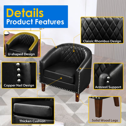 TrumanPick Accent Chair, Faux Leather Barrel Chair Modern Tub Club Chair for Bedroom Living Room armchair, Black