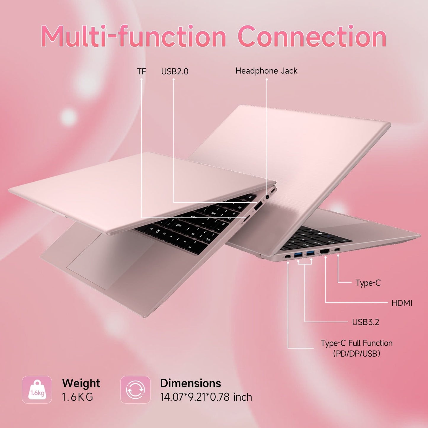 15.6-inch Laptop Computer Pink, LPDDR5 12GB RAM 512GB SSD, Intel Celeron N150 Processor(Up to 3.6GHz), Windows 11 Pro Laptop Computers with FHD IPS Display, WiFi 6, Bluetooth 6.0, Type-C, HDMI, USB