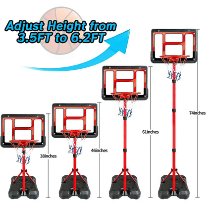 JoyStone Kids Basketball Hoop with Stand, Adjustable Height 3.5FT-6.2FT Toddler Basketball Goal Indoor Outdoor Sport Game Gifts for Boys