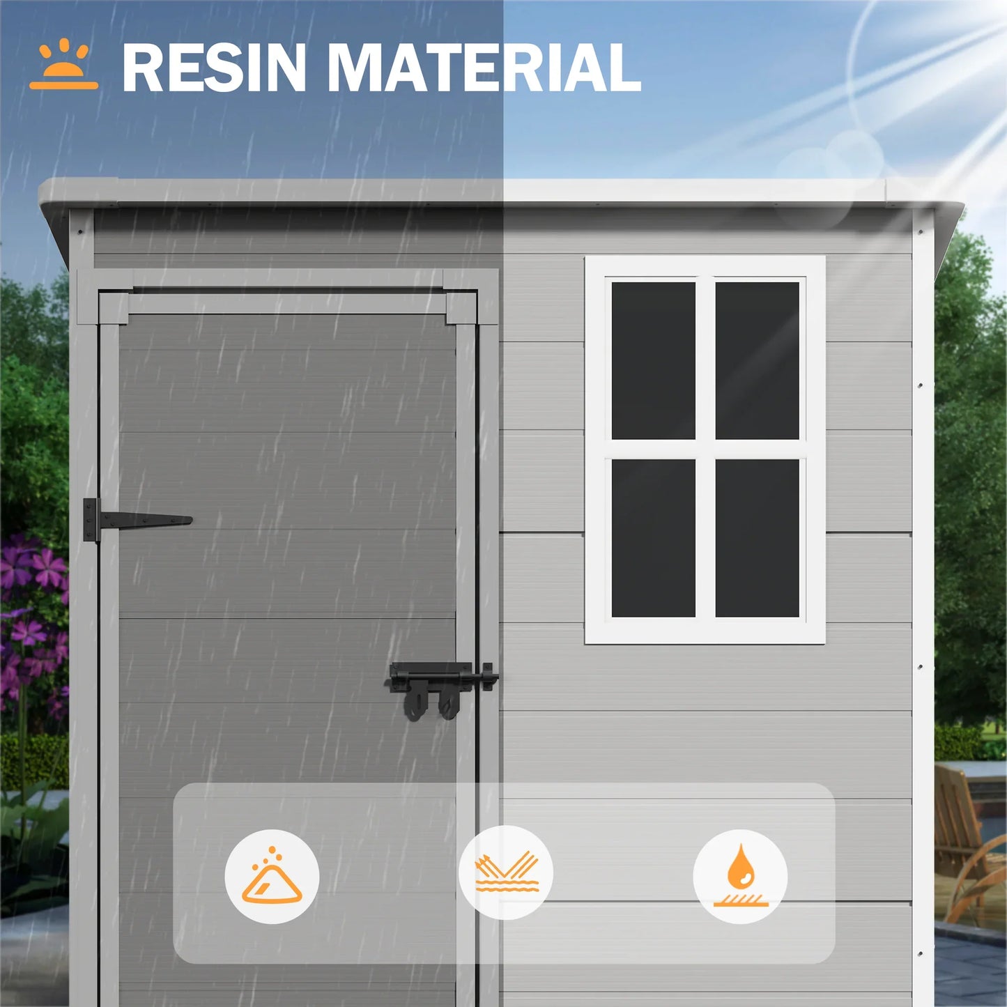 UDPATIO Outdoor Storage Shed 5x3 FT, Resin Garden Shed for Backyard, Patio, Lawn, Grey & White