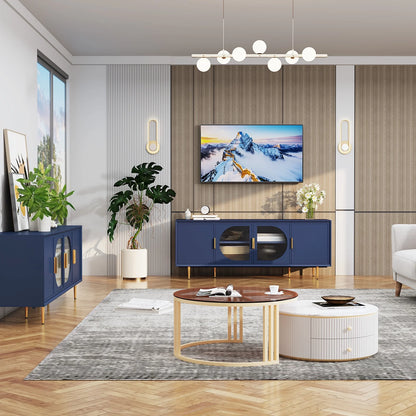 CBJCBJ 66" TV up to 75" Stand for Living Room, Entertainment Center with Glass Storage Cabinet