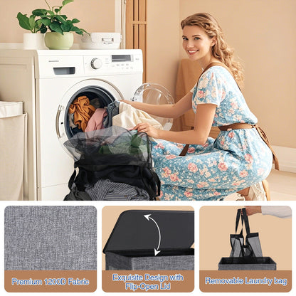 Okaka Collapsible Laundry Hamper with Lid 100L, Large Laundry Basker with Removable Mesh Bag for Bedroom, Bathroom,Closet, Dorm(Grey)
