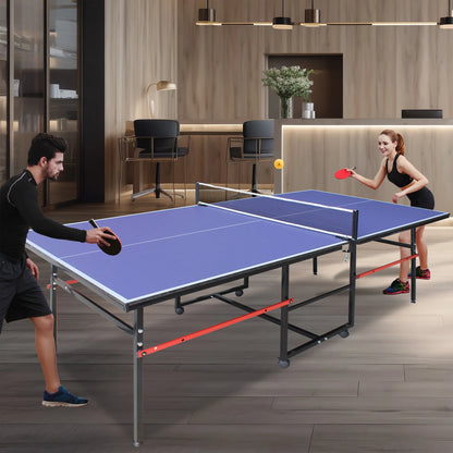 8ft Midsize Outdoor Ping Pong Table Set, SEGMART Foldable Tennis Table with Net, 2 Ping Pong Paddles, 3 Balls for Adults and Kids, Portable Table for Indoor Outdoor Game, Blue