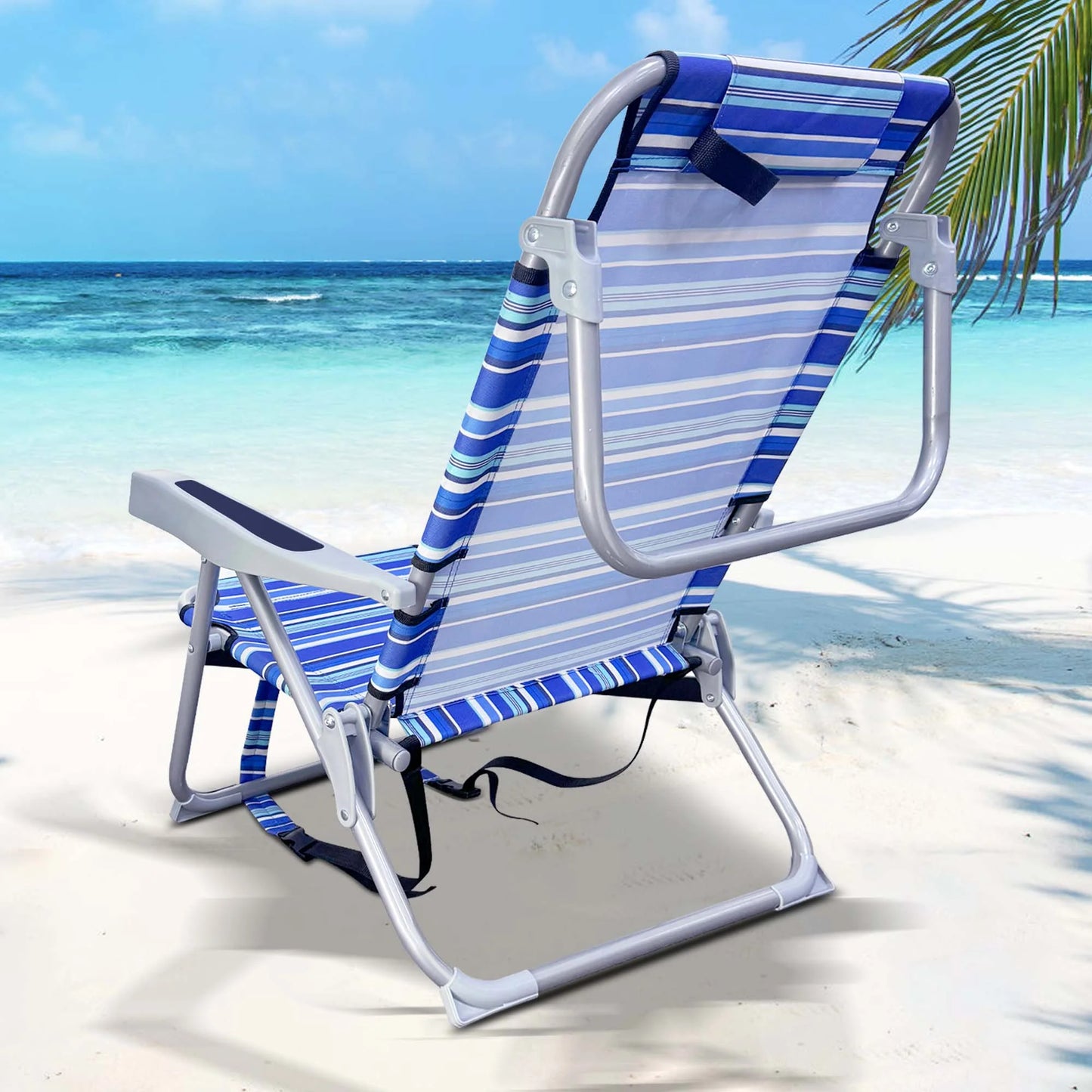 GVDV Backpack Beach Chair for Adults, Portable Folding Beach Chair with Storage Pouch and Pillow, Reclining Chair for Beach, Camp, Outdoor