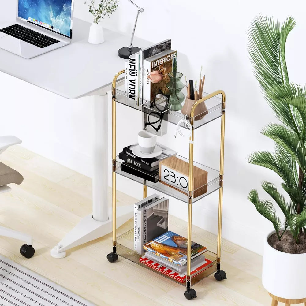 MaseiKar 3-Tier Acrylic Storage Rolling Cart, Bathroom Cart Organizer, Laundry Room Organization, Mobile Shelving Unit for Office, Living Room