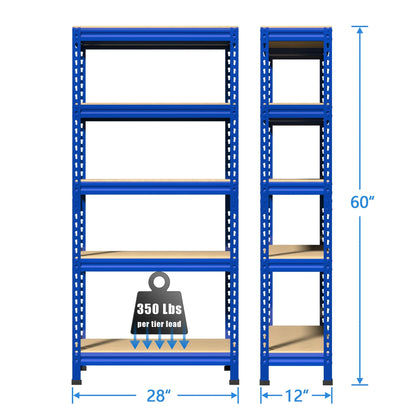 ConzyFancy Storage Shelves 5 Tire Metal Garage Storage Shelving Unit Heavy Duty Adjustable for 1325lbs-28"  x 12"  x 59" -1 Pack