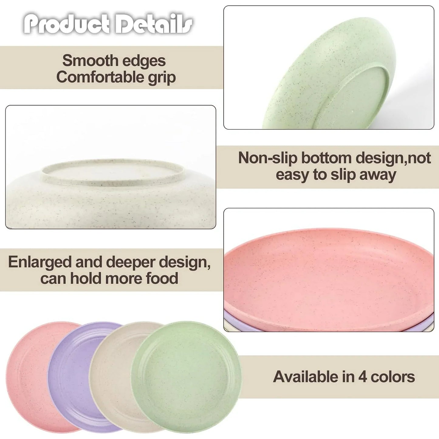 4pcs Dinner Plates 8inch Reusable Plastic Plates Microwave and Dishwasher Safe Dishes