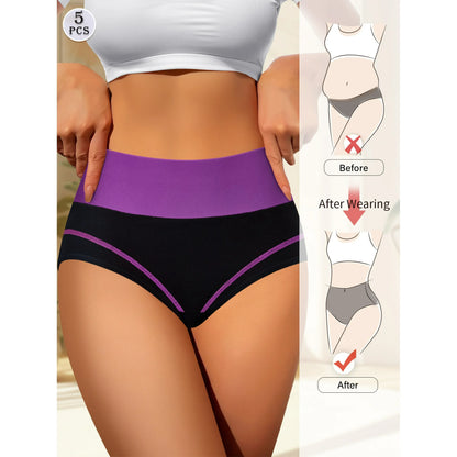 MEIYATING Women's High Waisted Cotton Underwear Tummy Control Panties Comfort Postpartum Full Coverage 5 Pack Briefs