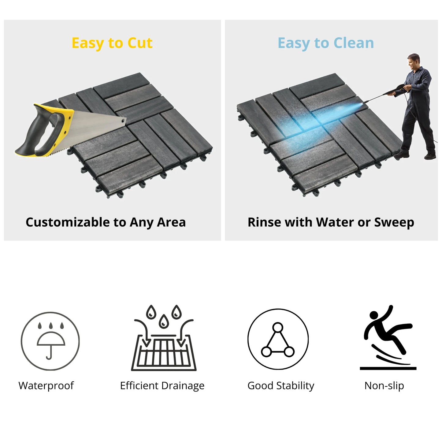 TrumanPick 27 PCS Deck Tiles Outdoor Interlocking Patio Tiles Waterproof for Backyard Porch, 12" x 12", Black Checker