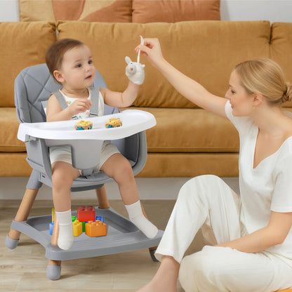 AILEEKISS 7 in 1 Wooden Baby High Chair forToddler, Infant Feeding Chair with Removable Tray