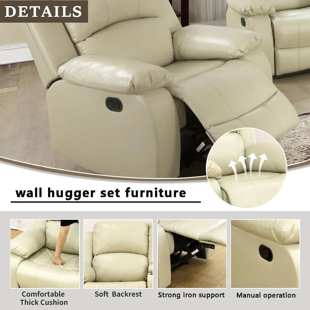 TrumanPick Manual Leather Recliner Chair,Overstuffed reclining Armchair Home Theater Sofa Recliner for Living Room,Beige