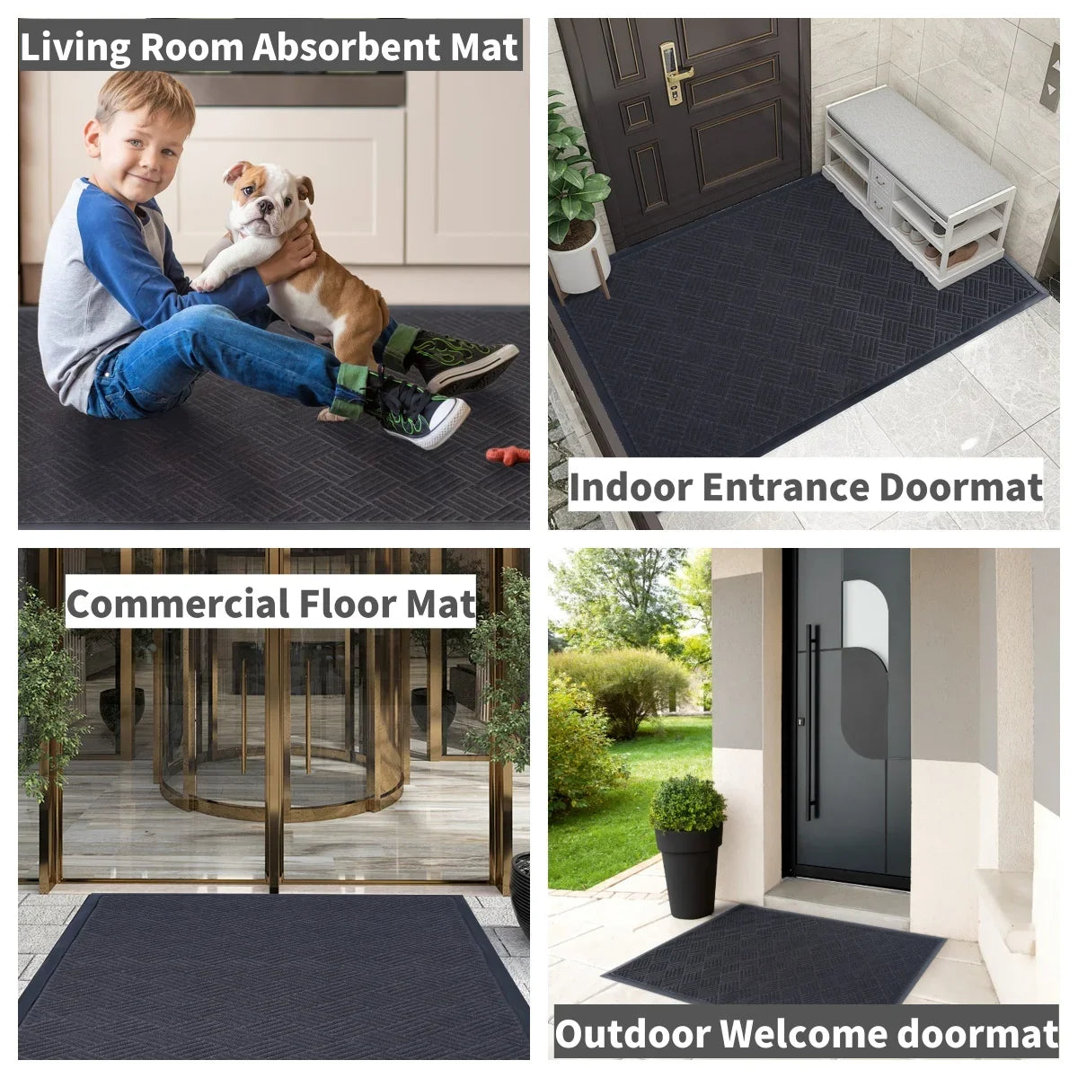 OVYEOFR Entrance Door Mat, 3' x 5' Crosshatch Texture Doormat with Rubber Backing, Indoor/Outdoor, Gray