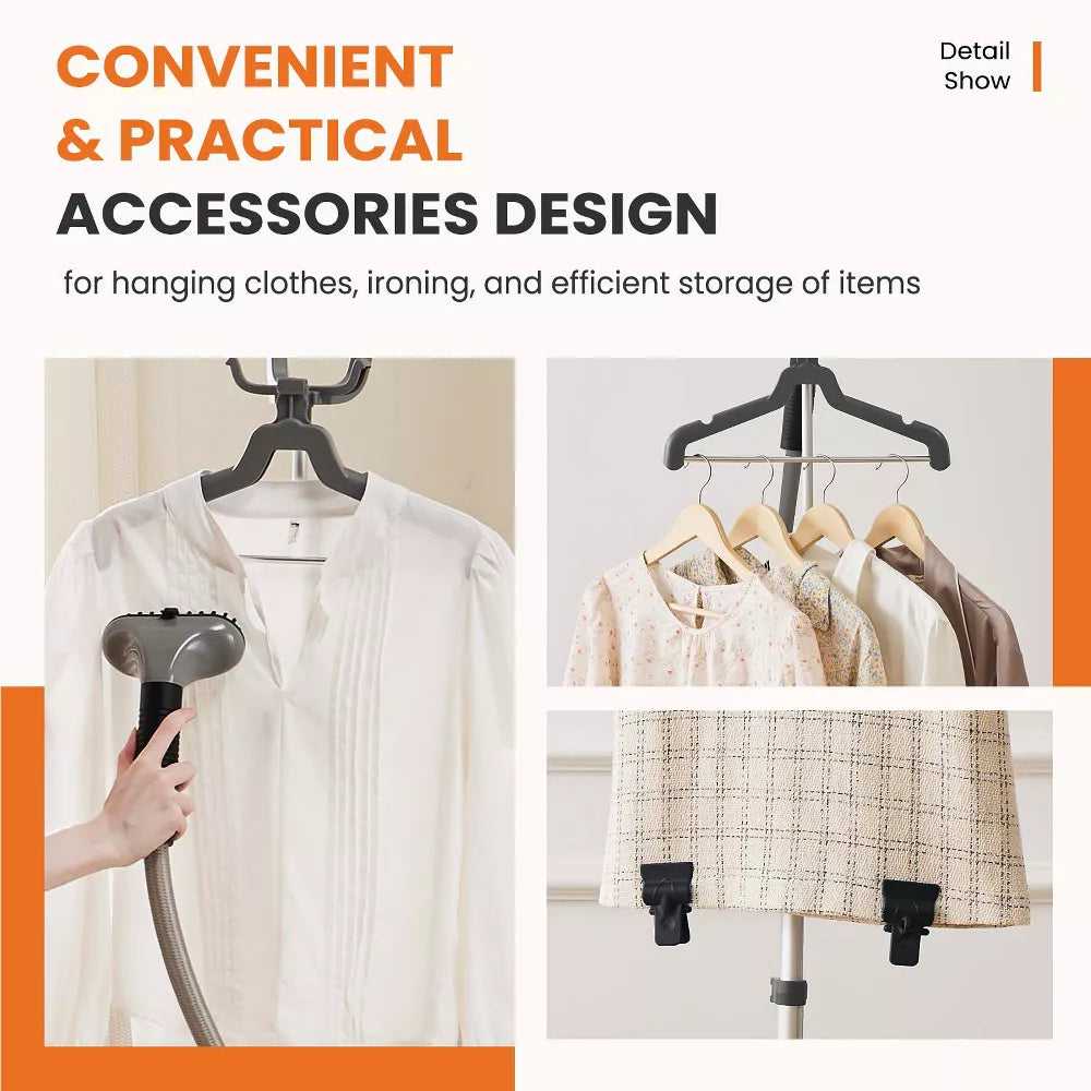 DOMETOUR Standing Garment Steamer 1500W Powerful Steamer for Clothes with Roll Wheels 1.7L Water Tank for 55 Min Continuous Steaming