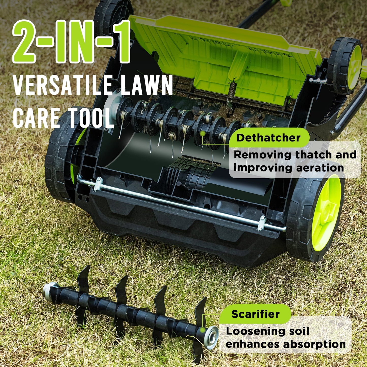 Steelite 2-in-1 Electric Dethatcher and Scarifier,13-Inch 12-Amp Corded Electric Dethatcher with Removable 8-Gallon Collection Bag,for Grass Garden Yard