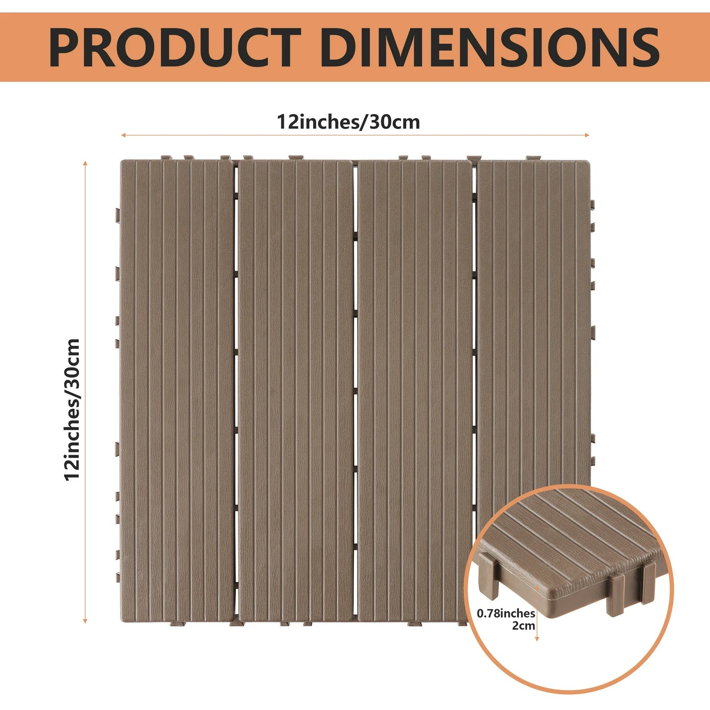 TrumanPick 36 PCS Deck Tiles Patio Pavers Interlocking Flooring Tiles 12" x 12" Waterproof Outdoor Flooring for Patio Garden Balcony Backyard All Weather Use, Brown