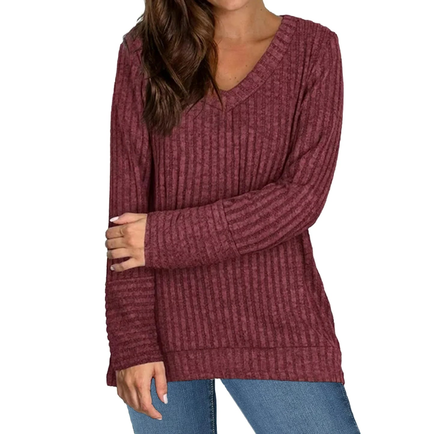 UVN Womens Tops V Neck Long Sleeve Shirts Lightweight Pullover Casual Tunic Tops