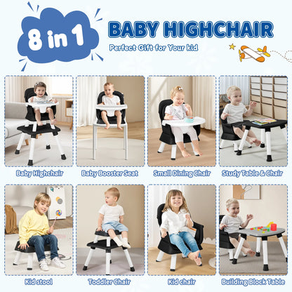 LINLUX 8 in 1 Convertible High Chair for Babies, Feeding Booster Seat for Toddlers, Black