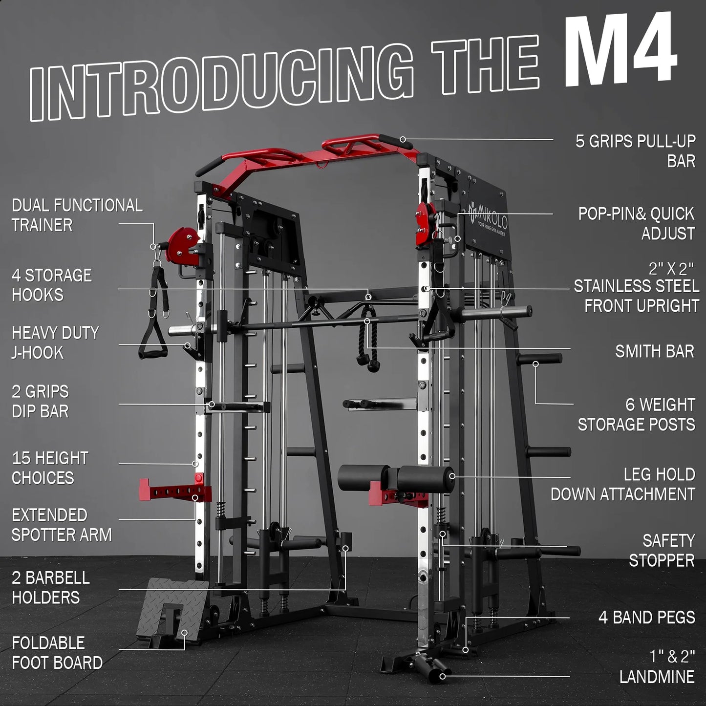 Mikolo Smith Machine Home Gym, 2200 lbs Power Rack Cage with Cable Crossover, Smith Cage with Ultimate Home Package