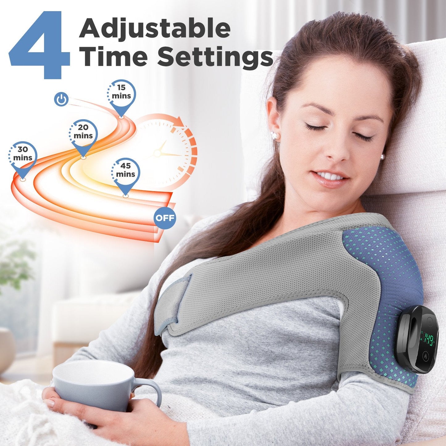 Cordless Shoulder Heating Pad, Heated Shoulder Wrap with Vibration, Universal for Left and Right Shoulders, Magnetic Controller Design