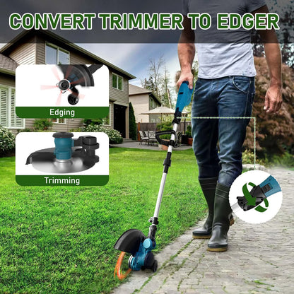 GVDV 2 in 1 Weed Wacker and String Trimmer, Brushless Motor, 2 Pcs 24V Batteries, 3 Blades, Adjustable Length - Lightweight Lawn Edger & Brush Cutter for Yard and Garden