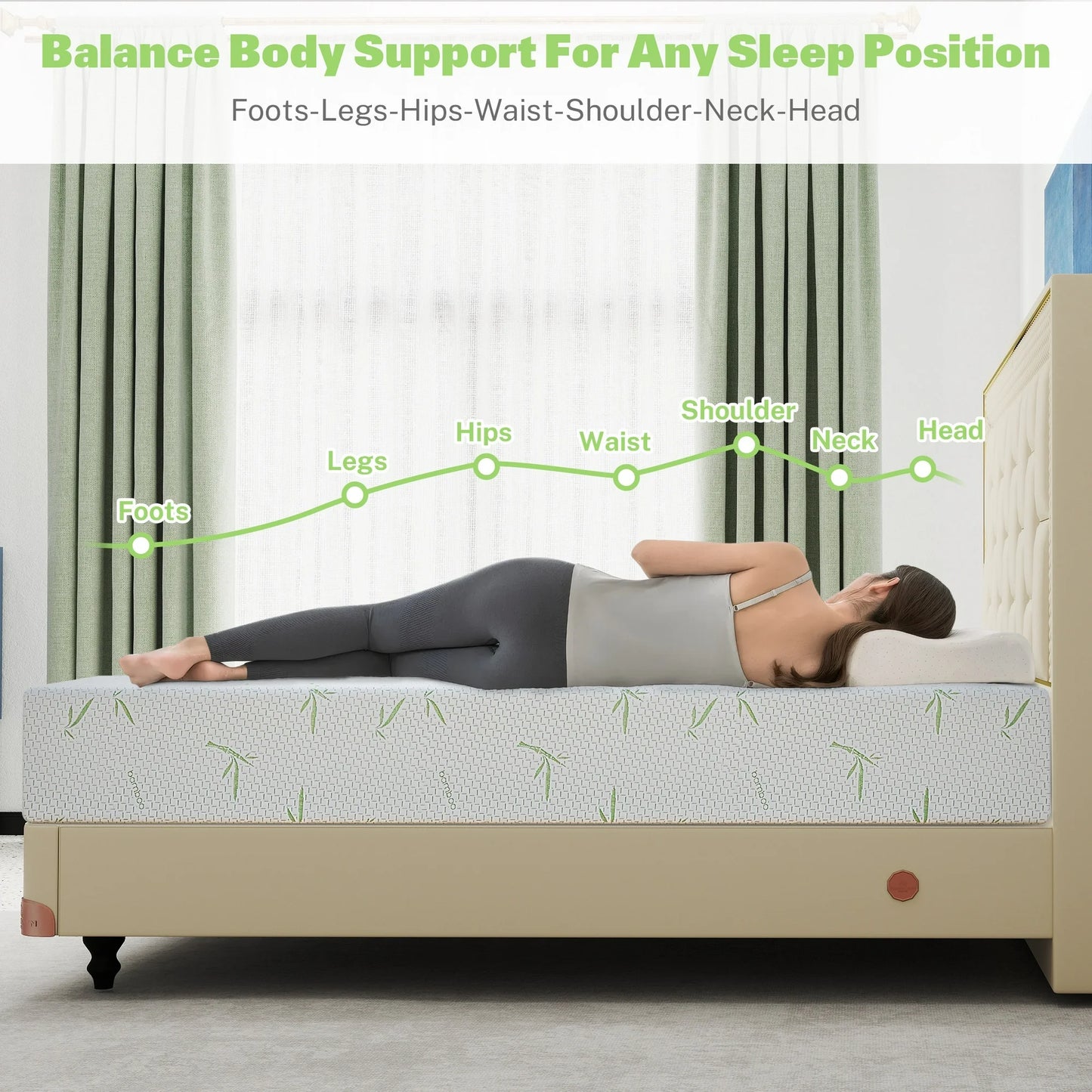 Sesslife 8 Inch Queen Mattress, Green Tea Gel Memory Foam Mattress in a Box, Cooling Mattress with Bamboo Cover for Pressure Relief, Sleep Support, Medium Firm, CertiPUR-US, Adult