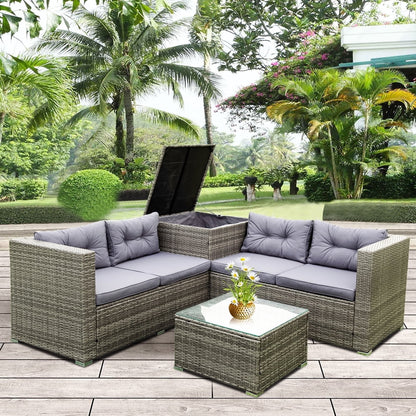 SEGMART 4 Piece Patio Furniture Set, All-Weather Outdoor Sectional Sofa Set, PE Rattan Conversation Set with Storage Box, Table & Cushions, Wicker Furniture Couch Set for Patio Deck Garden