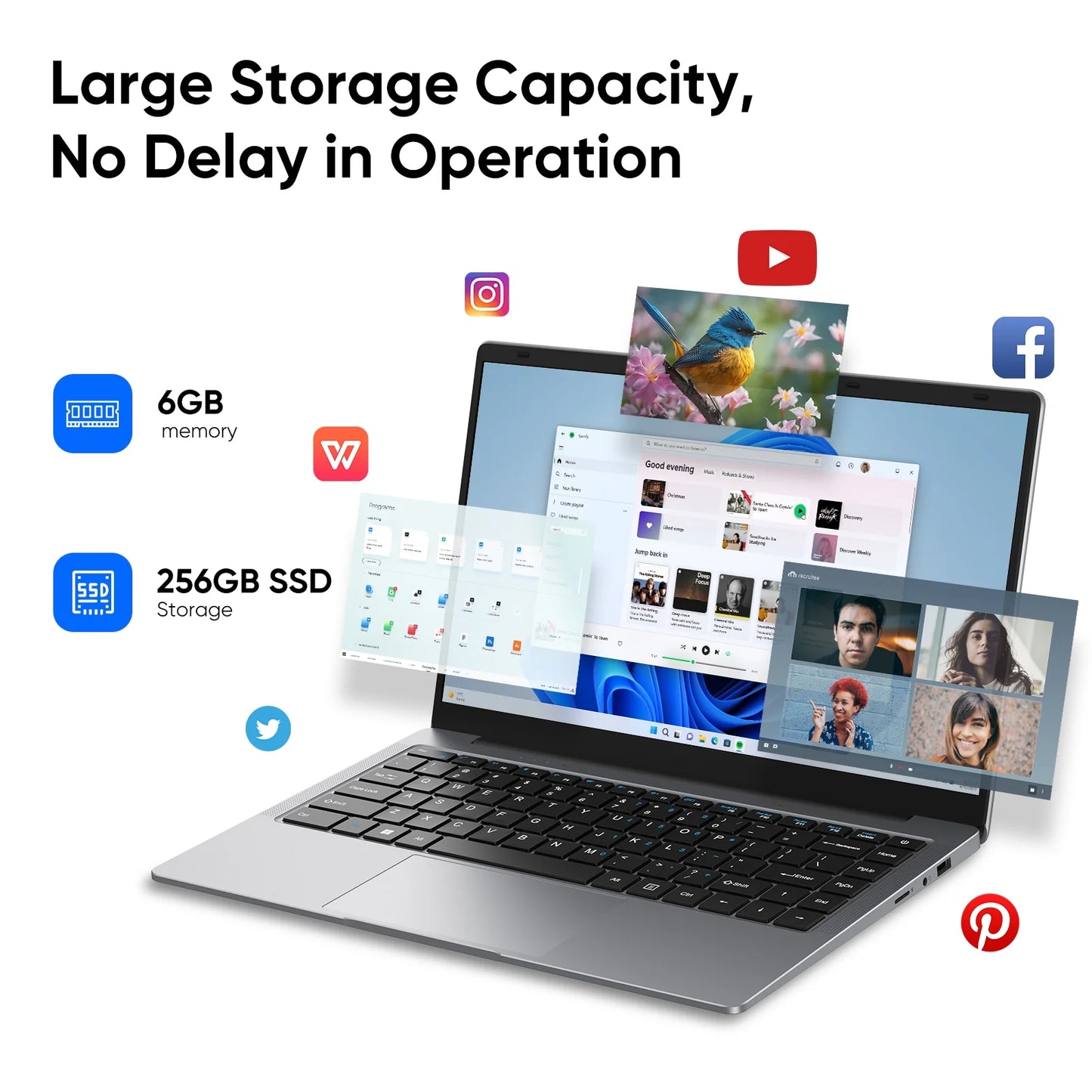 14.1" Laptop Computer,6GB RAM 256GB SSD,Windows 11 Pro Bussiness NoteBook PC,MS Office 2024,Intel Celeron N4000(up to 2.6GHz) 100% sRGB Screen