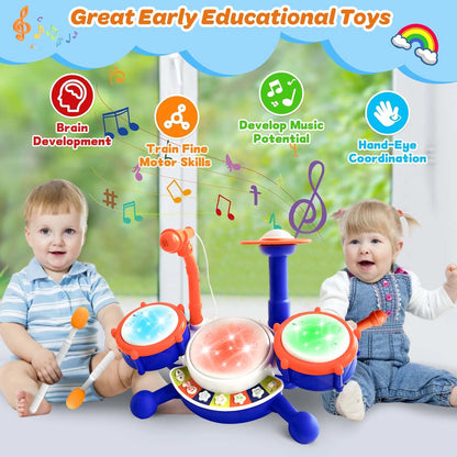 BEEPRINCESS Kids Drum Set for Toddlers 1-3, Baby Drum Kit Musical Toys with Microphone and Light Piano Keyboard, Early Learning Instruments Toys for Kids Toddlers Boys Girls