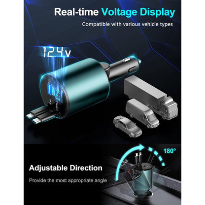 60W Multi-Port Car Fast Charger with Retractable Cable Car Cigarette Lighter Adapter, 4-in-1 Fast Charger for Smart Devices, Compatible with iPhone/Galaxy/Google/Tablet/Laptop, etc.