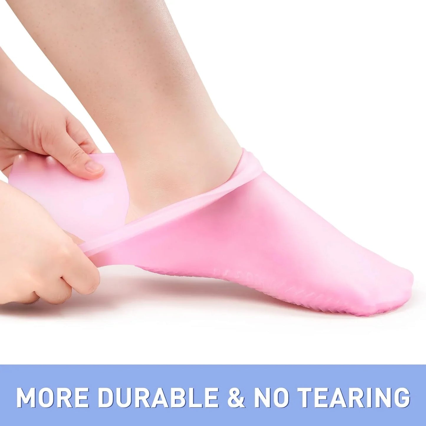 Aphlos Long Silicone Socks 2 Pairs, Moisturizing Socks, Soft Gel Socks for Dry Cracked Feet Women, Comfortable for Overnight Use & Spa Recovery (Pink & White)