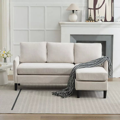 Hyleory 3-Seater L-Shaped Sectional Sofa with Chaise, Small Linen-Look Fabric Couch for Living Room or Studio