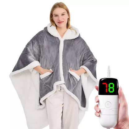 Inhand Wearable Heated Throw Blanket Shawl - 50"x60" Flannel Electric Robe Blanket Hoodie for Winter 5-Position Timer 10 Heating Levels