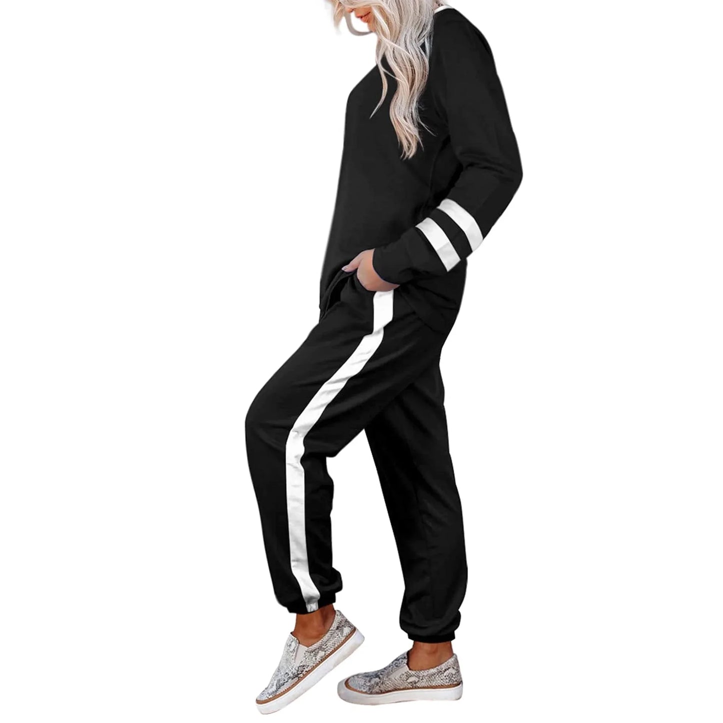 UVN Sweatsuits Womens 2pcs Sets Jogger Set Casual 2 Piece Outfit Striped Sweatshirts Long Tracksuits
