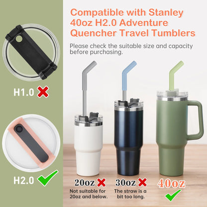 Tomorotec 12-Inch Stainless Steel Straw with Silicone Extender Tip for Stanley Adventure Quencher 40oz Tumbler 6-Pack with 2 Cleaning Brushes, 0.4" Diameter Straws Food Grade BPA-Free Colorful Set