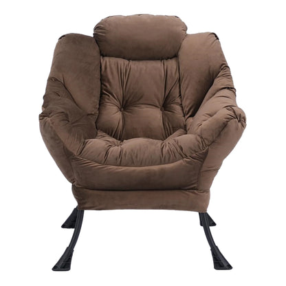 PAPROOS Fabric Lazy Chair with Foldable Ottoman, Large Accent Chair and Footrest Stool Set, Comfy Lounge Arm Chair with Footstool Set, Reading Chair Leisure Sofa Chair for Living Room, Brown