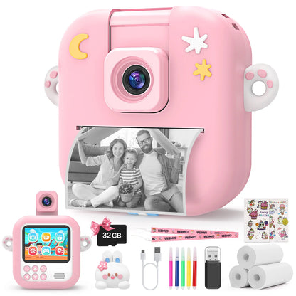 JoyStone Kids Camera Instant Print, Kids Digital Camera with Printing Paper and 32G TF Card, Gift for Girls and Boys Aged 3-12, Pink