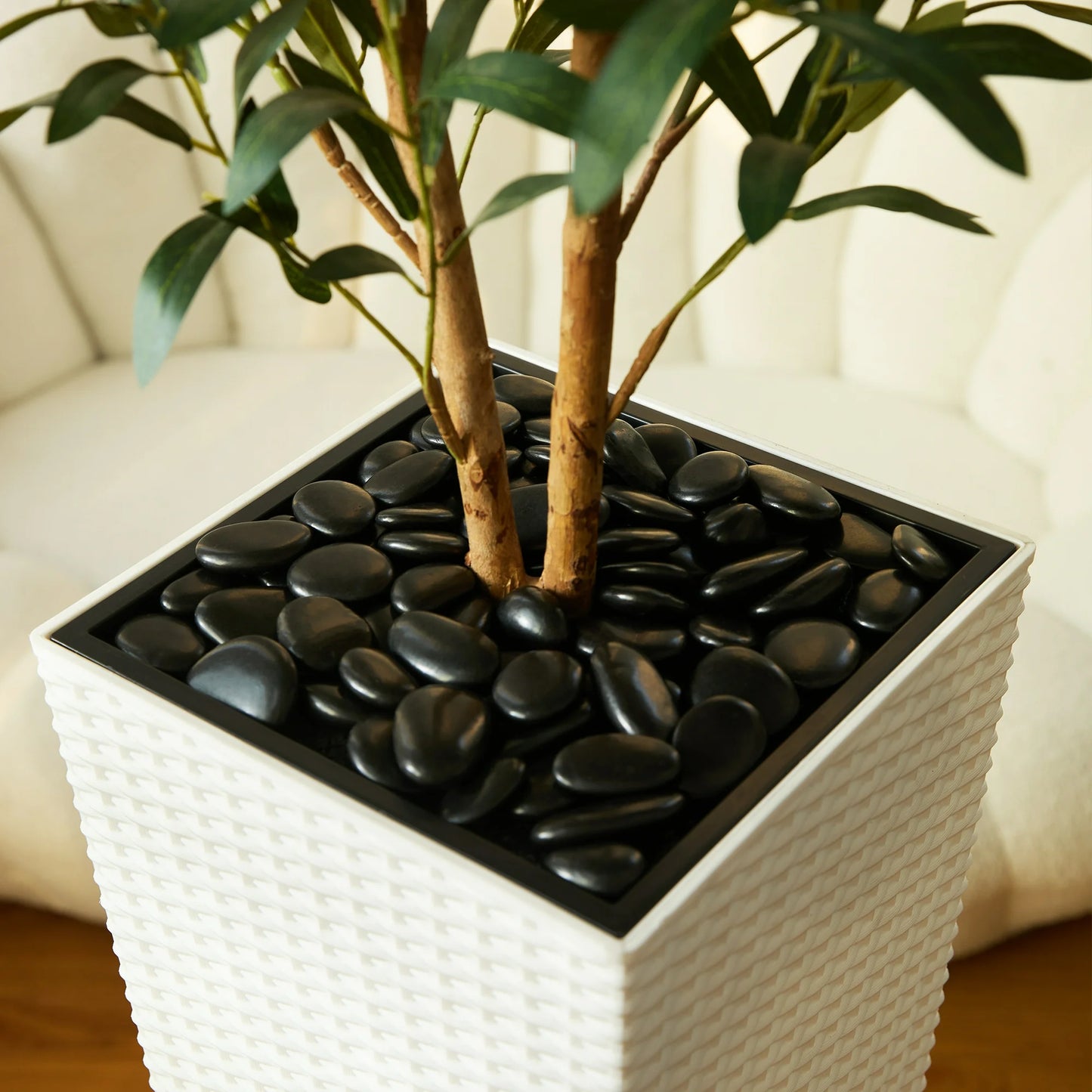 DR.Planzen 6FT Tall Artificial Olive Tree with Tall White Planter, UV Resistant Silk Leaves  Real Wood Trunk | Home Office House Outdoor Decor