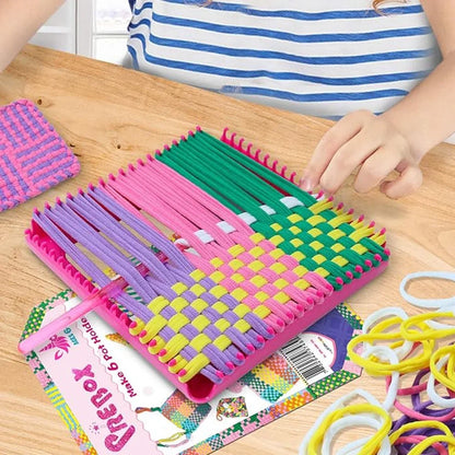 Weaving Loom Kits, 8 Colors Elastic DIY Loops Weaving Crafts Kit for Girls age 6-12,7" pot holder Loom Knitting Kits and gifts for kids and Beginner